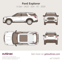 2020 Ford Explorer 6 Gen Top View SUV blueprint