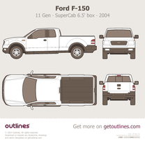 2004 Ford F-150 11 Gen P221 XI SuperCab 6.5' Box ∙ Top View Pickup Truck blueprint