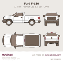 2008 Ford F-150 12 Gen Facelift Regular Cab 6.5' box Standard Box ∙ Top View Pickup Truck blueprint