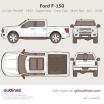 2018 Ford F-150 13 Gen SuperCrew ∙ Crew Cab ∙ Short Box ∙ XLT ∙ Top View Pickup Truck blueprint