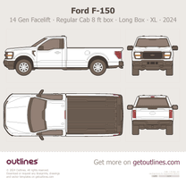 2024 Ford F-150 14 Gen Facelift Regular Cab 8 ft box Long Box ∙ XL ∙ Top View Pickup Truck blueprint