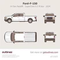 2024 Ford F-150 14 Gen Facelift SuperCrew 6.5 ft box Standard Box ∙ XL ∙ Top View Pickup Truck blueprint