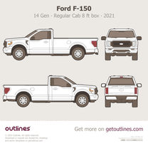 2021 Ford F-150 14 Gen P702 Regular Cab 8 ft box Long Box Pickup Truck blueprint