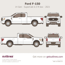 2021 Ford F-150 14 Gen P702 SuperCab 6.5 ft box Standard Box Pickup Truck blueprint