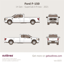 2021 Ford F-150 14 Gen P702 SuperCab 8 ft box Long Box Pickup Truck blueprint