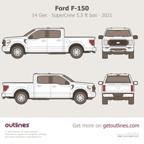 2021 Ford F-150 14 Gen P702 SuperCrew 5.5 ft box Short Box Pickup Truck blueprint