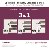 2025 Ram 1500 US Trucks ∙ 3 in 1 ∙ Industry Standard Bundle Including RAM 1500 ∙ F-150 ∙ Silverado 1500 Pickup Truck blueprint