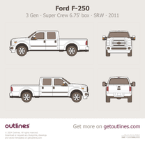 2011 Ford F-250 Super Duty 3 Gen Crew Cab 6.75' Box Pickup Truck blueprint