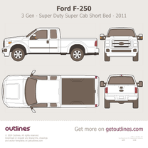 2011 Ford F-250 Super Duty 3 Gen SuperCab Short Bed ∙ Top View Pickup Truck blueprint