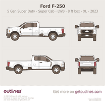 2023 Ford F-250 Super Duty 5 Gen Super Cab ∙ LWB ∙ 8 ft box ∙ XL ∙ XLT Pickup Truck blueprint