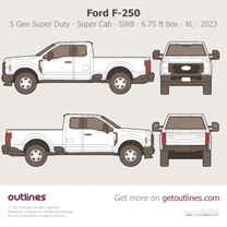 2023 Ford F-250 Super Duty 5 Gen Super Cab ∙ SWB ∙ 6.75 ft box ∙ XL ∙ XLT Pickup Truck blueprint