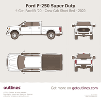 2017 Ford F-250 Super Duty 4 Gen Facelift '20 Crew Cab Short Bed ∙ Top View Pickup Truck blueprint