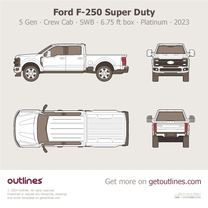 2023 Ford F-250 Super Duty 5 Gen Crew Cab ∙ SWB ∙ 6.75 ft box ∙ Lariat ∙ King Ranch ∙ Platinum ∙ Top View Pickup Truck blueprint