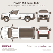2023 Ford F-250 Super Duty 5 Gen Regular Cab ∙ 8 ft box ∙ XL ∙ XLT ∙ Top View Pickup Truck blueprint