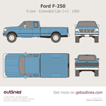 1992 Ford F-250 9 Gen Extended Cab 2+2 Crystal Blue Pickup Truck blueprint