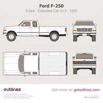 1992 Ford F-250 9 Gen Extended Cab 2+2 Oxford White Pickup Truck blueprint