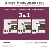 2025 Ram 3500 US Trucks ∙ 3 in 1 ∙ Industry Standard Bundle Including RAM 3500 ∙ F-350 ∙ Silverado 3500HD Pickup Truck blueprint