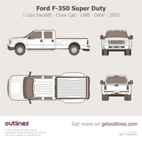 2005 Ford F-350 Super Duty 1 Gen Facelift Crew Cab ∙ LWB ∙ DRW ∙ Top View Pickup Truck blueprint