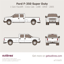 2005 Ford F-350 Super Duty 1 Gen Facelift Crew Cab ∙ LWB ∙ DRW Pickup Truck blueprint