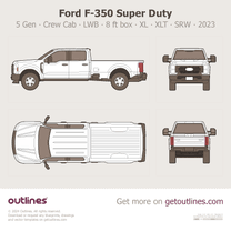 2023 Ford F-350 Super Duty 5 Gen SRW ∙ Crew Cab ∙ LWB ∙ 8 ft box ∙ XL ∙ XLT ∙ Top View Pickup Truck blueprint