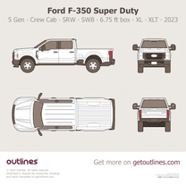 2023 Ford F-350 Super Duty 5 Gen SRW ∙ Crew Cab ∙ SWB ∙ 6.75 ft box ∙ XL ∙ XLT ∙ Top View Pickup Truck blueprint
