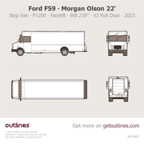 2023 Ford F59 Step Van ∙ Morgan Olson ∙ Facelift 22' ∙ P1200 ∙ WB 218” ∙ V3 Roll Door ∙ Top View Van blueprint