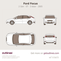 2005 Ford Focus ST 2 Gen 5-door ∙ Top View Hatchback blueprint