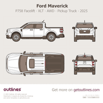 2025 Ford Maverick P758 Facelift XLT ∙ AWD ∙ Top View Pickup Truck blueprint