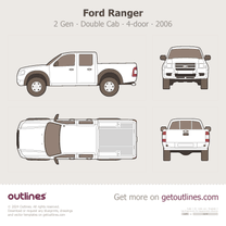 2006 Ford Ranger 2 Gen ∙ Mk II Double Cab ∙ 4-door ∙ Top View Pickup Truck blueprint