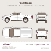2011 Ford Ranger 3 Gen Facelift ∙ T6 First Gen Extended Cab 2-door ∙ Top View Pickup Truck blueprint