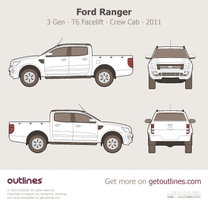 2011 Ford Ranger 3 Gen ∙ T6 First Gen ∙ Facelift Crew Cab Pickup Truck blueprint