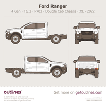 2022 Ford Ranger 4 Gen T6.2 P703 Double Cab Chassis ∙ XL Pickup Truck blueprint