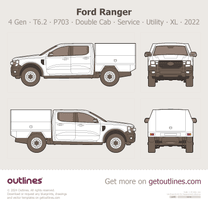 2022 Ford Ranger 4 Gen T6.2 P703 Double Cab ∙ Service ∙ Utility ∙ XL Pickup Truck blueprint