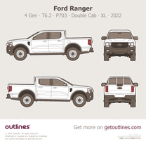 2022 Ford Ranger 4 Gen T6.2 P703 Double Cab ∙ XL Pickup Truck blueprint