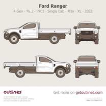 2022 Ford Ranger 4 Gen T6.2 P703 Single Cab ∙ Tray∙ XL Pickup Truck blueprint