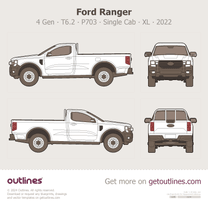 2022 Ford Ranger 4 Gen T6.2 P703 Single Cab ∙ XL Pickup Truck blueprint