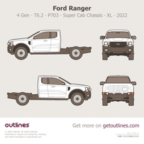 2022 Ford Ranger 4 Gen T6.2 P703 Open Cab Chassis ∙ XL Pickup Truck blueprint