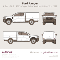 2022 Ford Ranger 4 Gen T6.2 P703 Super Cab ∙ Service ∙ Utility ∙ XL Pickup Truck blueprint