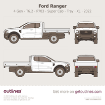 2022 Ford Ranger 4 Gen T6.2 P703 Open Cab ∙ Tray ∙ XL Pickup Truck blueprint