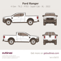 2022 Ford Ranger 4 Gen T6.2 P703 Open Cab ∙ XL Pickup Truck blueprint