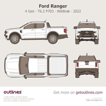 2022 Ford Ranger 4 Gen T6.2 P703 Wildtrak ∙ Top View Pickup Truck blueprint