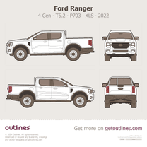 2022 Ford Ranger 4 Gen T6.2 P703 XL (asia) ∙ XLS ∙ Black Edition Pickup Truck blueprint