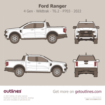 2022 Ford Ranger 4 Gen T6.2 P703 Wildtrak White Dark Back Pickup Truck blueprint