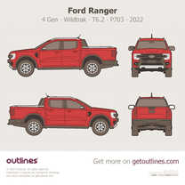 2022 Ford Ranger 4 Gen T6.2 P703 Wildtrak Red Pickup Truck blueprint