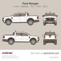 2022 Ford Ranger 4 Gen T6.2 P703 Wildtrak White2 Pickup Truck blueprint