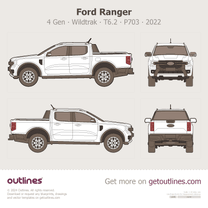 2022 Ford Ranger 4 Gen T6.2 P703 Wildtrak White Pickup Truck blueprint