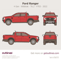 2022 Ford Ranger 4 Gen T6.2 P703 Wildtrak Pickup Truck blueprint