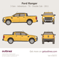 2011 Ford Ranger 3 Gen T6 First Gen Adventure Double Cab Pickup Truck blueprint