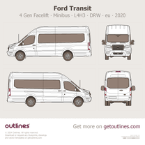 2020 Ford Transit 4 Gen Facelift Minibus ∙ L4H3 ∙ DRW ∙ eu uk Wagon blueprint