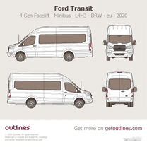 2020 Ford Transit 4 Gen Facelift Minibus ∙ L4H3 ∙ DRW ∙ eu uk Wagon blueprint